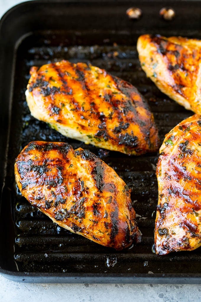 Grilled Chicken Breast Recipe | Marinated Chicken Breast | Chicken Marinade #chicken #grilling #marinade #summer #dinner #jonep Chicken breasts cooked on a grill pan.