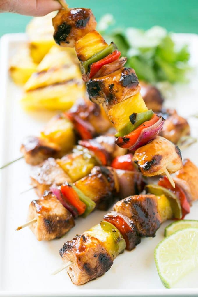 Hawaiian Chicken Kabobs Recipe | Hawaiian Chicken Kabobs | Chicken Pineapple Kabobs #pineapple #chicken #grilling #dinner #jonep Hawaiian chicken skewered with pineapple and bell peppers.