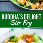 This recipe for Buddha's Delight is a classic Asian dish full of mixed vegetables and tofu in a savory sauce. Male you own take out in less than 30 minutes! #soyfoodsmonth #ad