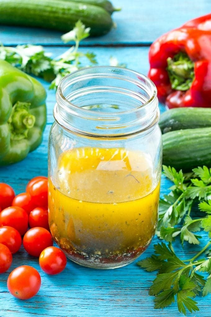 Spaghetti Salad Recipe | Pasta Salad | Potluck Recipe | Easy Pasta Salad #spaghetti #pasta #salad #jonep Homemade Italian dressing in a jar.