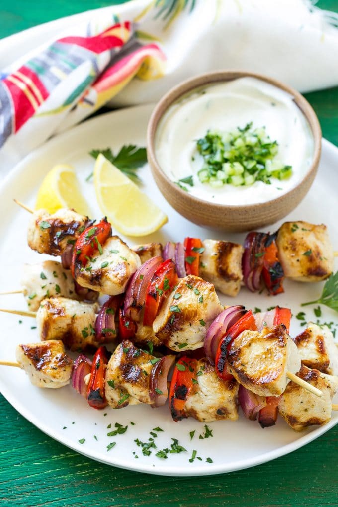 Greek Chicken Kabobs | Grilled Chicken Kabobs | Healthy Chicken Recipe | Greek Chicken #greekfood #chicken #grilling #grilledchicken #kabobs #dinner #jonep Greek chicken kabobs with vegetables, served with yogurt sauce.