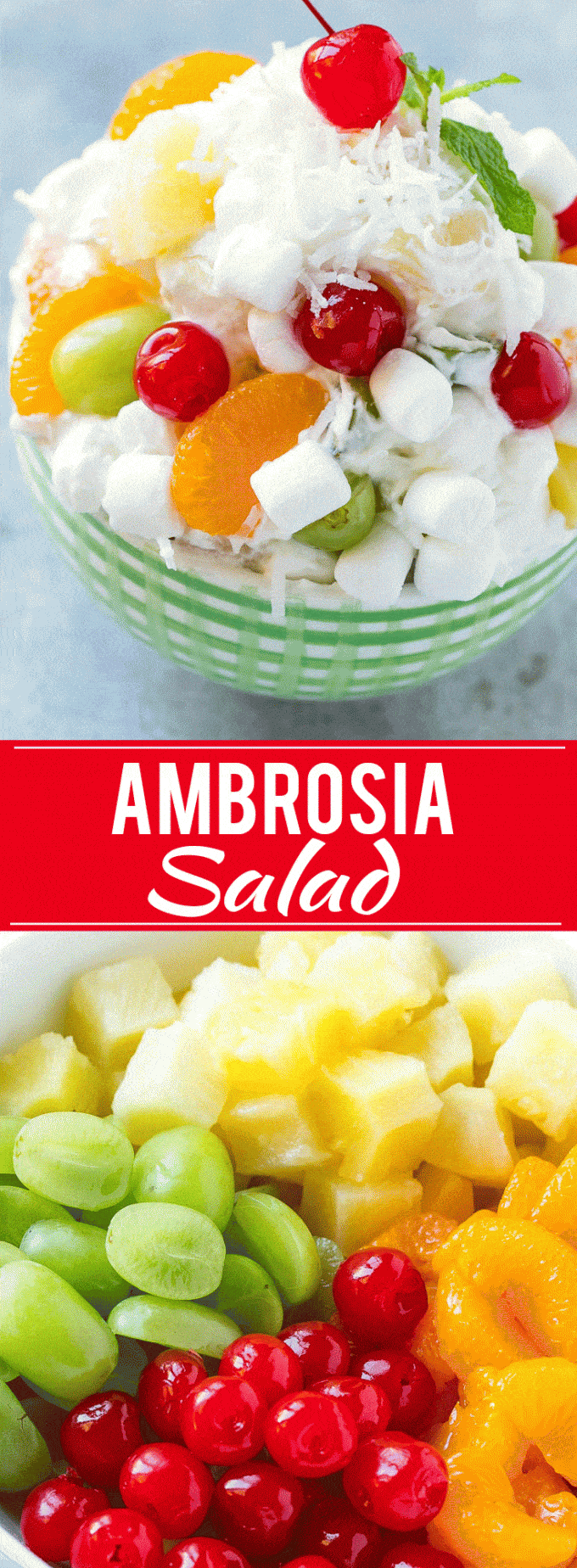 Ambrosia Salad Recipe | Fruit Salad | Potluck Dish #fruit #fruitsalad #coconut #marshmallows #dessert #jonep