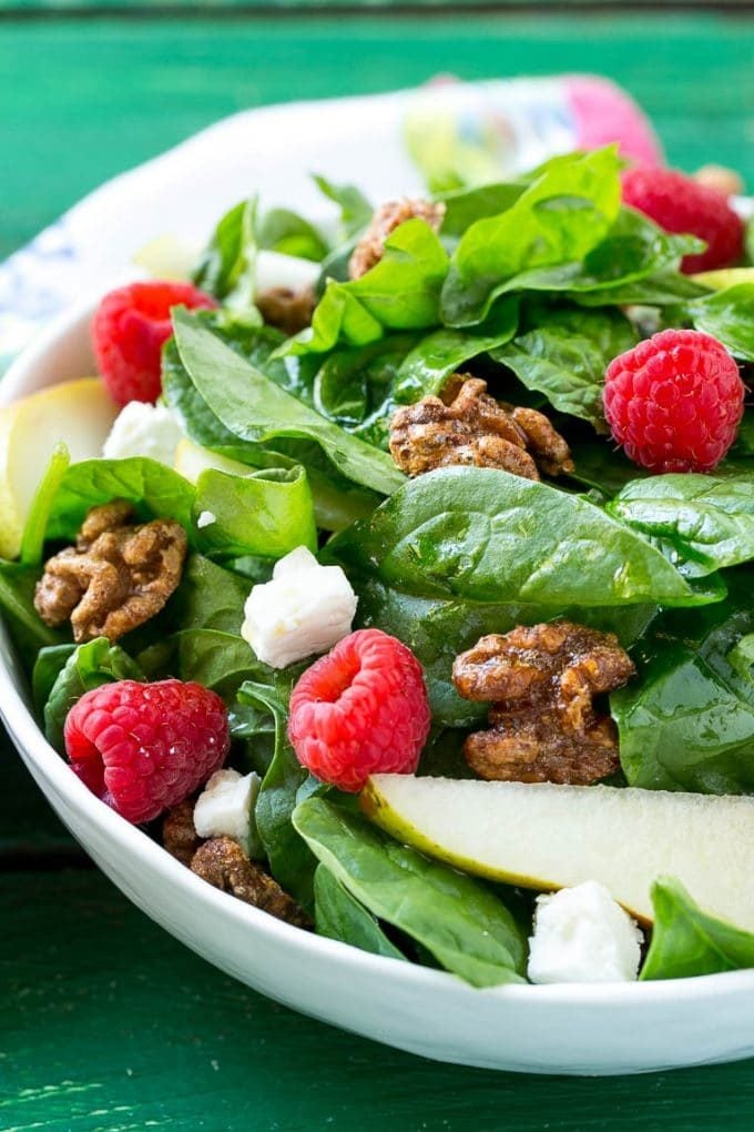 Candied Walnuts Recipe | Candied Nuts | Glazed Walnuts | Cinnamon Sugar Walnuts #walnuts #dessert #snack #jonep Spinach salad with fruit, feta cheese and candied walnuts.