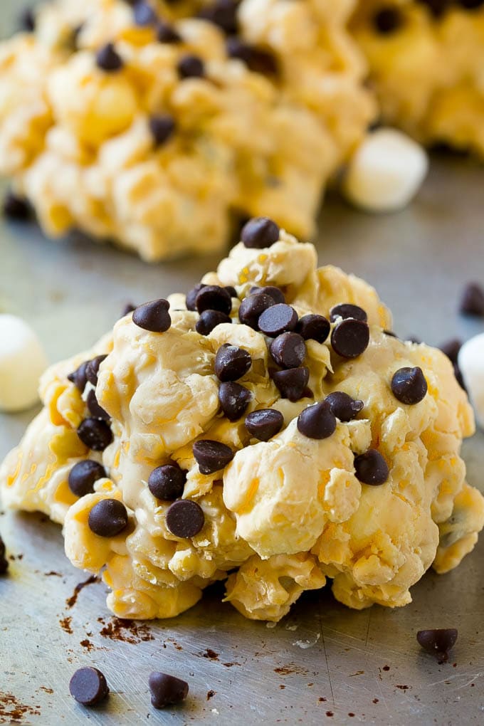 Avalanche Cookies Recipe | No Bake Cookie Recipe | Easy Cookie Recipe | Avalanche Bark #bark #avalanche #avalanchecookies #cookies #nobakecookies #nobake #dessert #jonep An avalanche cookie on a sheet pan.