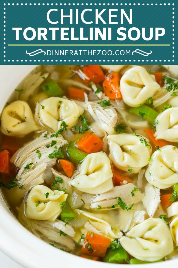Chicken Tortellini Soup #soup #chicken #pasta #tortellini #slowcooker #crockpot #dinner #jonep