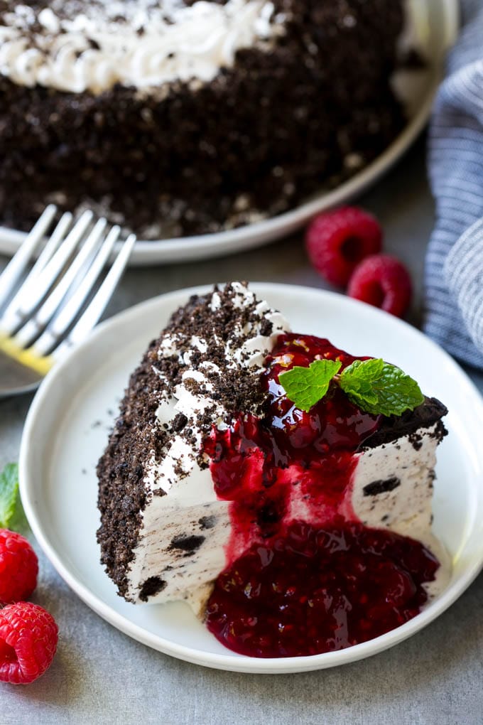 Raspberry Sauce Recipe | Homemade Raspberry Sauce | Raspberry Recipe #raspberries #dessert #jonep Homemade raspberry sauce served over ice cream cake.