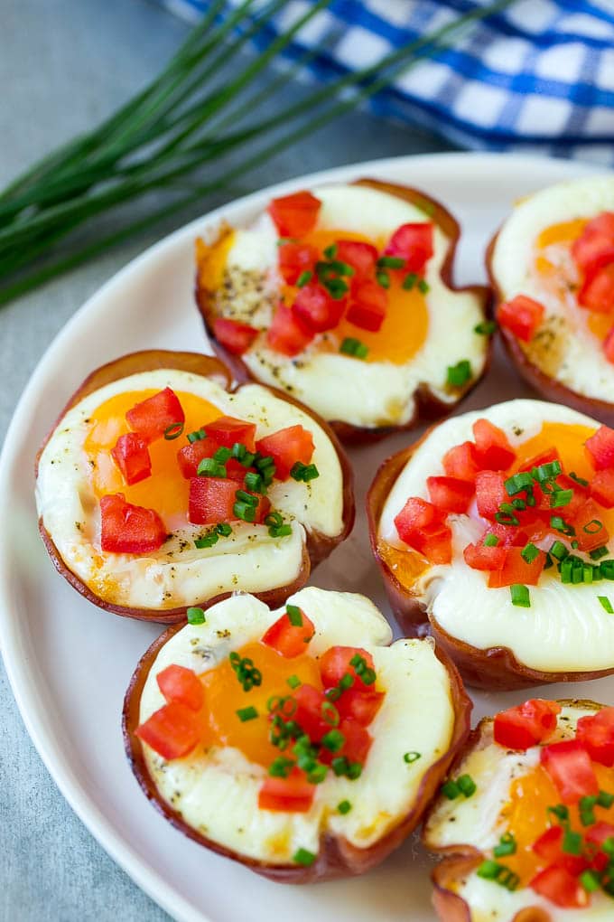 Ham and Egg Cups Recipe | Low Carb Breakfast | Ham and Eggs #ham #eggs #lowcarb #breakfast #jonep A plate of ham cups filled with eggs and cheese.
