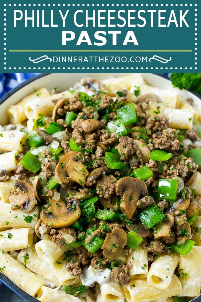 Philly Cheesesteak Pasta | Ground Beef Pasta | Creamy Pasta #phillycheesesteak #beef #pasta #peppers #mushrooms #dinner #jonep