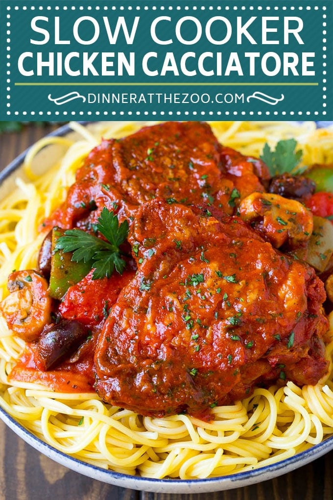 Slow Cooker Chicken Cacciatore Recipe | Italian Chicken #chicken #crockpot #slowcooker #dinner #italianfood #peppers #jonep