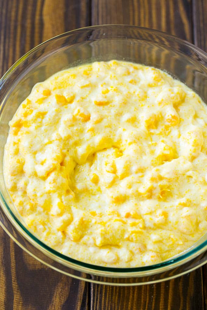 Corn Pudding Recipe | Corn Casserole | Corn Side Dish #corn #pudding #casserole #sidedish #thanksgiving #dinner #jonep A bowl of batter.