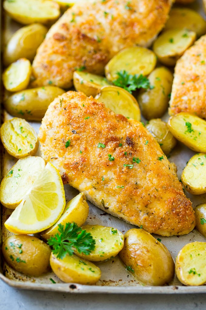 Italian Chicken Recipe | Sheet Pan Chicken | Baked Chicken #chicken #potatoes #dinner #jonep Italian chicken with a parmesan crust, along with roasted potatoes and parsley.