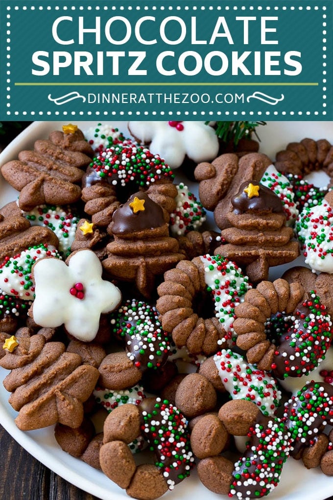 Chocolate Spritz Cookies | Christmas Cookies | Spritz Cookies #christmas #cookies #chocolate #sprinkles #baking #dessert #jonep