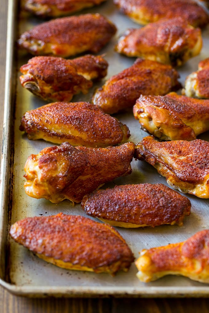 Smoked Chicken Wings | Barbecue Chicken Wings | BBQ Chicken Wings #chicken #wings #bbq #barbecue #appetizer #dinner #jonep Smoked chicken wings coated in spice rub on a sheet pan.