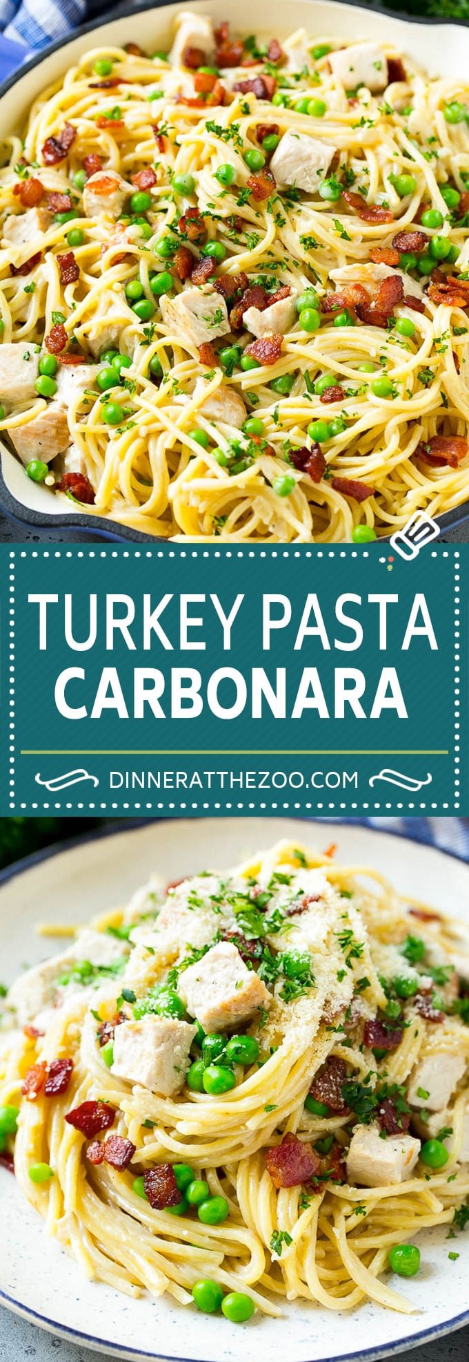 Turkey Pasta Carbonara | Turkey Pasta | Leftover Turkey Recipe #turkey #pasta #bacon #peas #dinner #jonep