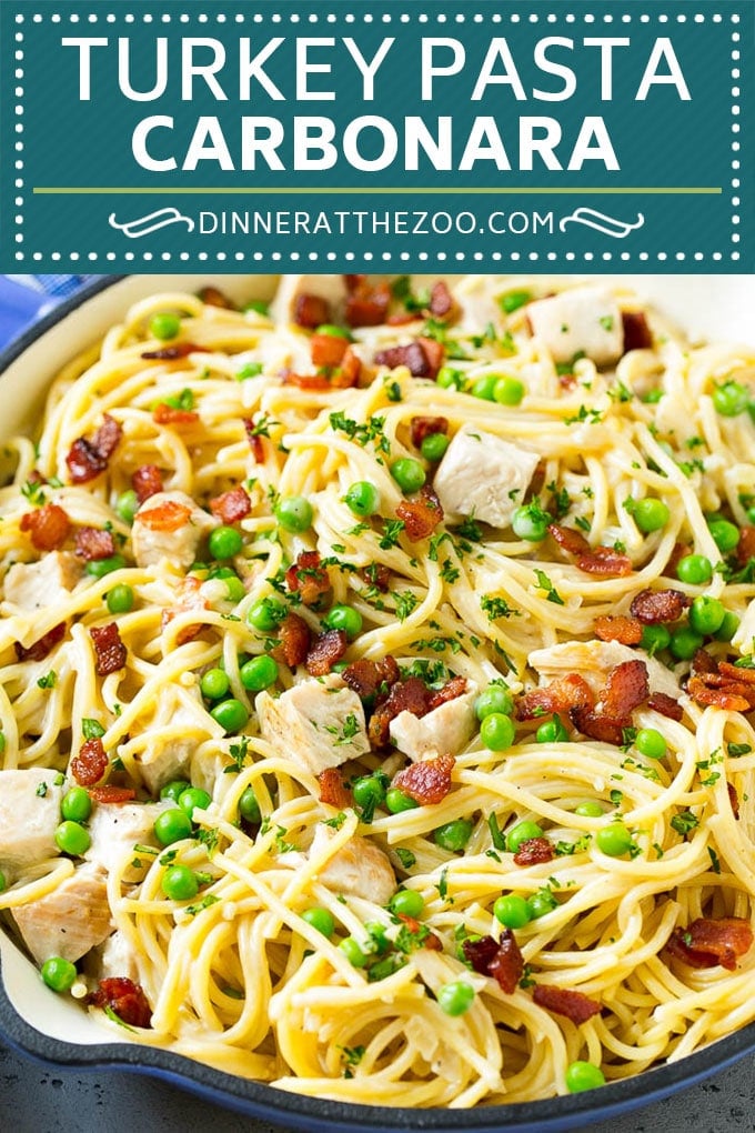 Turkey Pasta Carbonara | Turkey Pasta | Leftover Turkey Recipe #turkey #pasta #bacon #peas #dinner #jonep