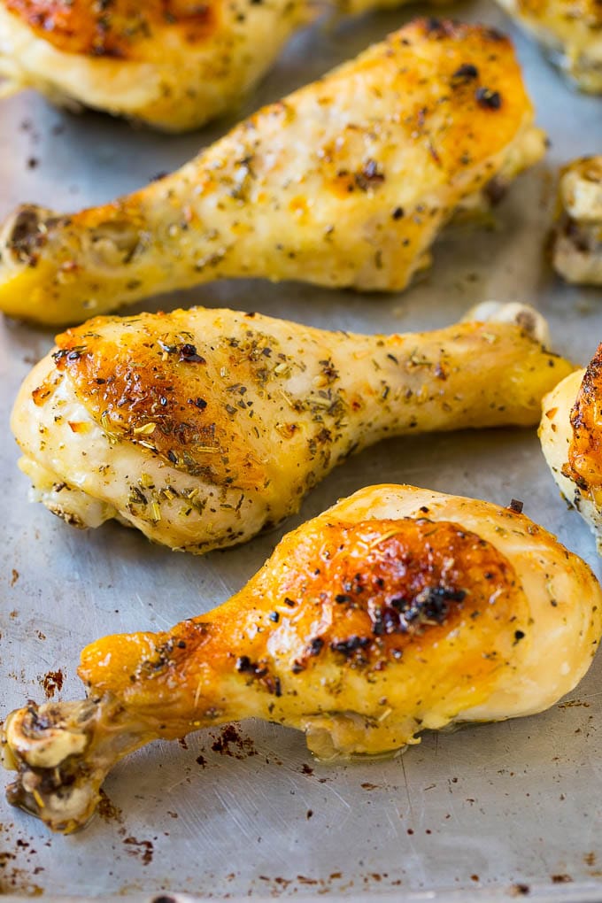 Baked Chicken Drumsticks Recipe | Roasted Chicken Drumsticks | Garlic and Herb Chicken #dinner #chicken #garlic #glutenfree #lowcarb #keto #cleaneating #jonep Baked chicken drumsticks on a sheet pan.