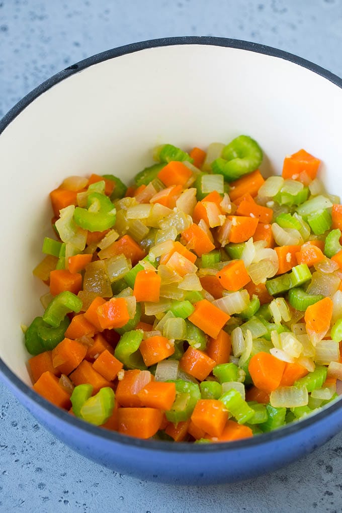 Cabbage Soup Recipe | Vegetable Soup | Veggie Soup | Healthy Soup #soup #healthy #cleaneating #cabbage #vegetables #veggies #dinner #jonep Carrots, onions and celery in a soup pot.