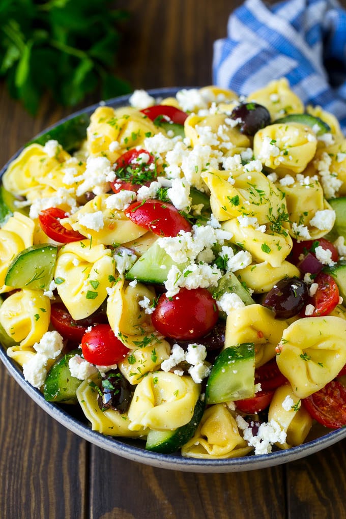 Greek Tortellini Salad Recipe | Pasta Salad | Tortellini Salad | Greek Salad #greek #tortellini #pasta #salad #cucumbers #olives #dinner #jonep Tortellini salad with cucumber, tomato, olives and feta cheese.