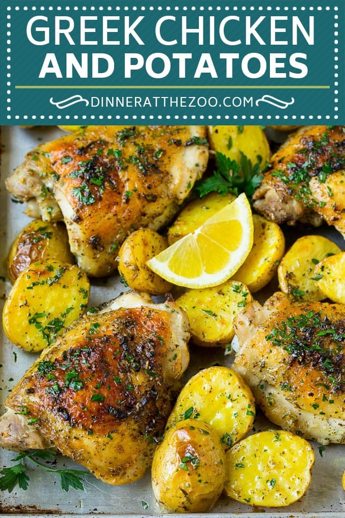 Greek Chicken and Potatoes Recipe | Sheet Pan Dinner | Roasted Chicken Thighs #chicken #chickenthighs #garlic #potatoes #onepotmeal #dinner #jonep #cleaneating