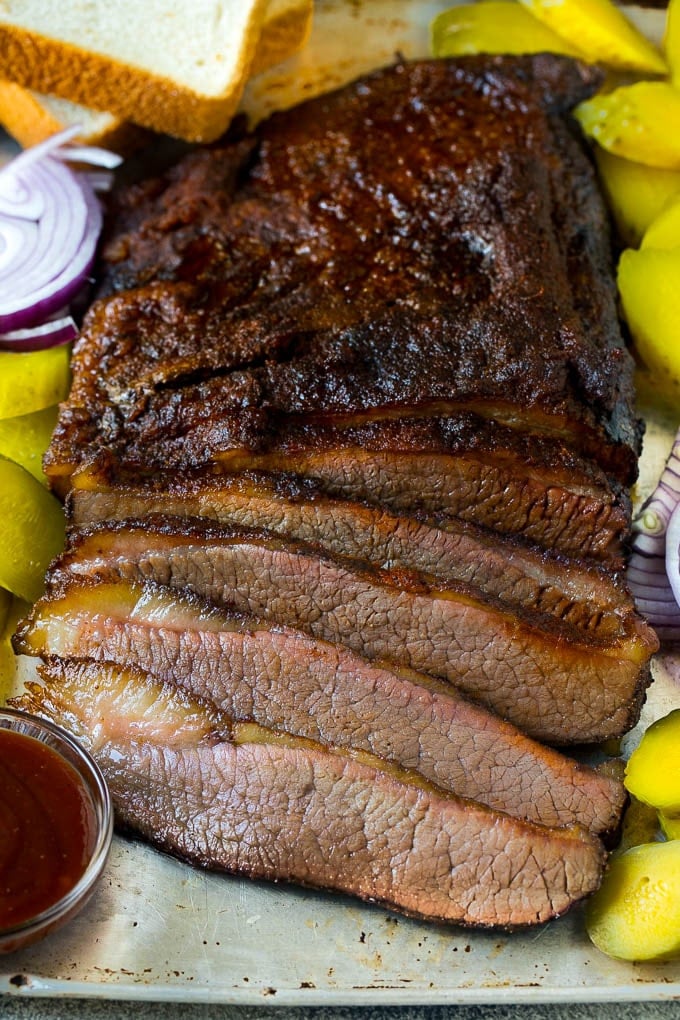 Smoked Brisket Recipe | Beef Brisket | BBQ Beef #brisket #smoker #beef #bbq #dinner #jonep Smoked brisket sliced and served with pickles, onions and bread.