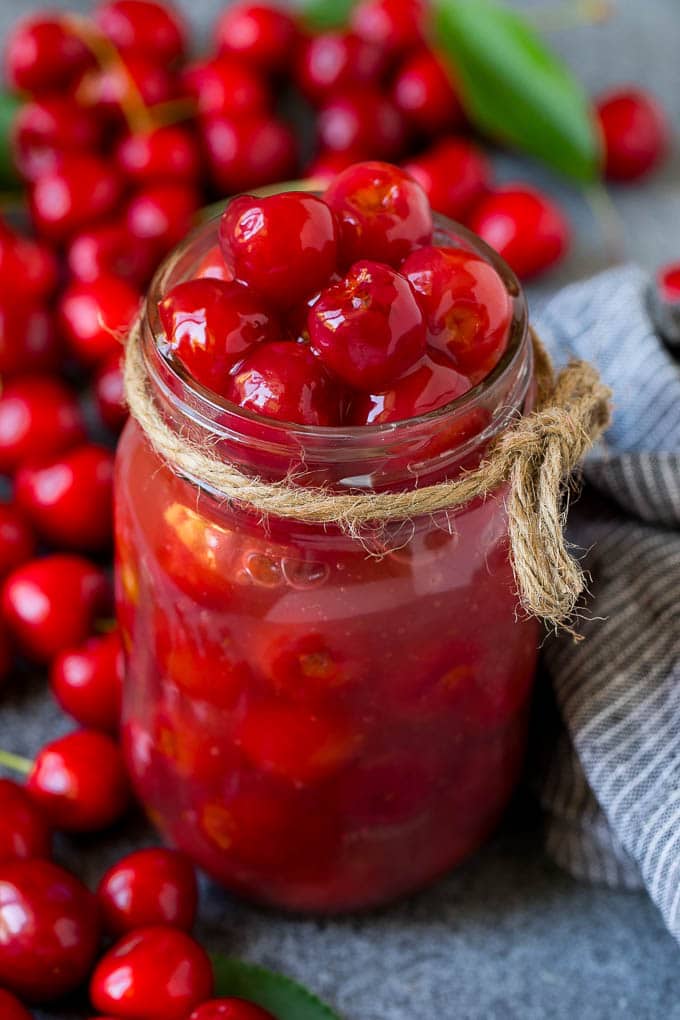 Cherry Pie Filling Recipe #pie #cherries #dessert #sweets #jonep #summer Cherry pie filling in a mason jar.