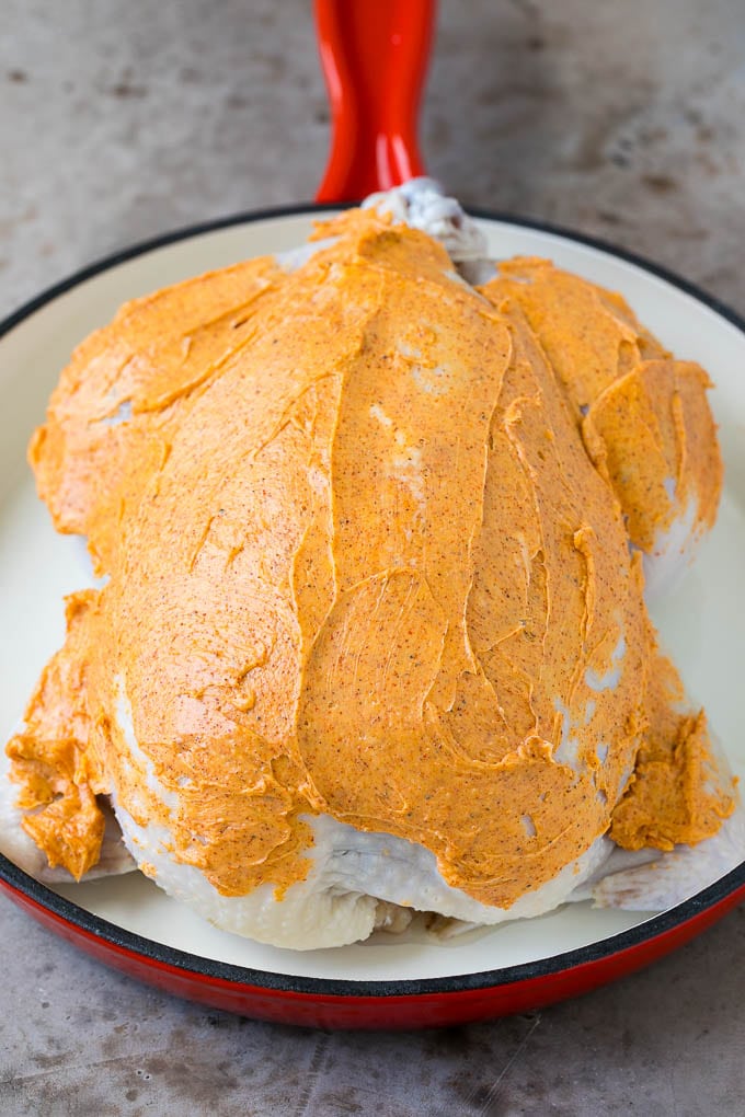 Rotisserie Chicken Recipe | Roasted Chicken #chicken #dinner #jonep #comfortfood Chicken coated in butter and spices.