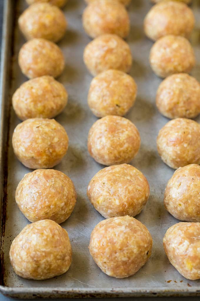Chicken Meatballs Recipe | Baked Meatballs #chicken #meatballs #dinner #jonep #comfortfood Ground chicken with herbs and spices, rolled into balls.
