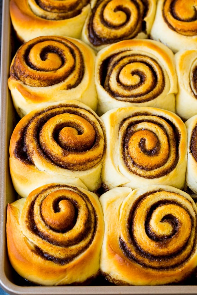 Cinnamon Rolls Recipe | Cinnamon Buns #cinnamon #rolls #pastry #breakfast #brunch #sweets #jonep #baking #bread Baked buns on a sheet pan.