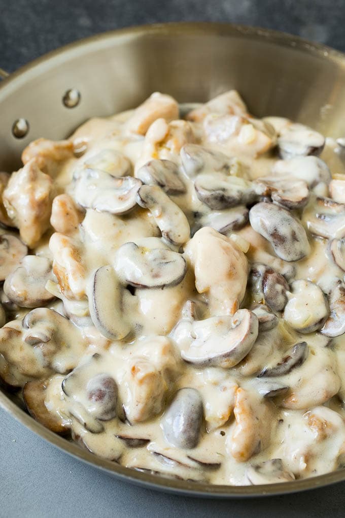 Chicken Stroganoff Recipe | Chicken and Mushrooms #chicken #mushrooms #stroganoff #dinner #jonep Meat and mushrooms in a creamy sauce.