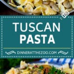 Tuscan Farfalle Pasta Recipe #pasta #cheese #spinach #mushrooms #dinner #jonep