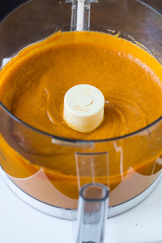 Homemade Pumpkin Pie Recipe | Pumpkin Pie #pie #pumpkin #baking #thanksgiving #fall #dessert #jonep Pie filling pureed in a food processor.
