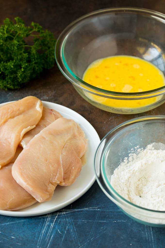 Chicken Francese Recipe #chicken #lemon #dinner #jonep Chicken breasts, seasoned flour and egg batter.