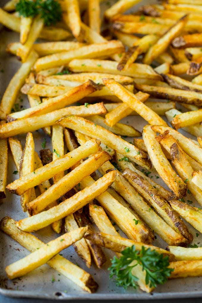 Homemade French Fries Recipe #potatoes #fries #dinner #jonep Homemade french fries on a sheet pan.