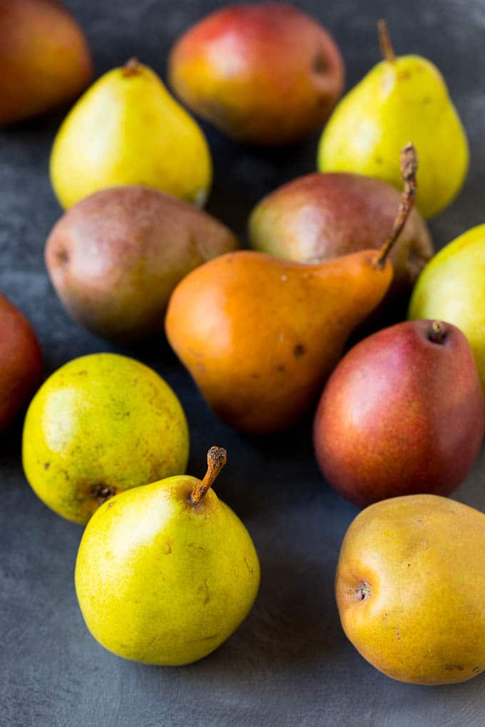 Pear Salad Recipe #salad #pears #fall #winter #dinner #jonep Assorted whole pears.