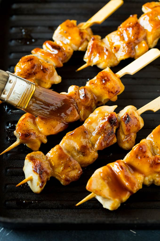 Chicken Yakitori Recipe | Grilled Chicken #chicken #grilling #dinner #jonep A basting brush putting sauce onto grilled chicken yakitori..