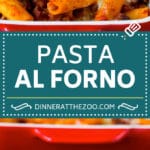 Pasta al Forno is hearty rigatoni noodles tossed in a savory meat sauce then topped with cheese and baked. #pasta #jonep