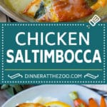 Chicken saltimbocca is chicken cutlets flavored with sage and prosciutto in a lemon sauce. #chicken #jonep
