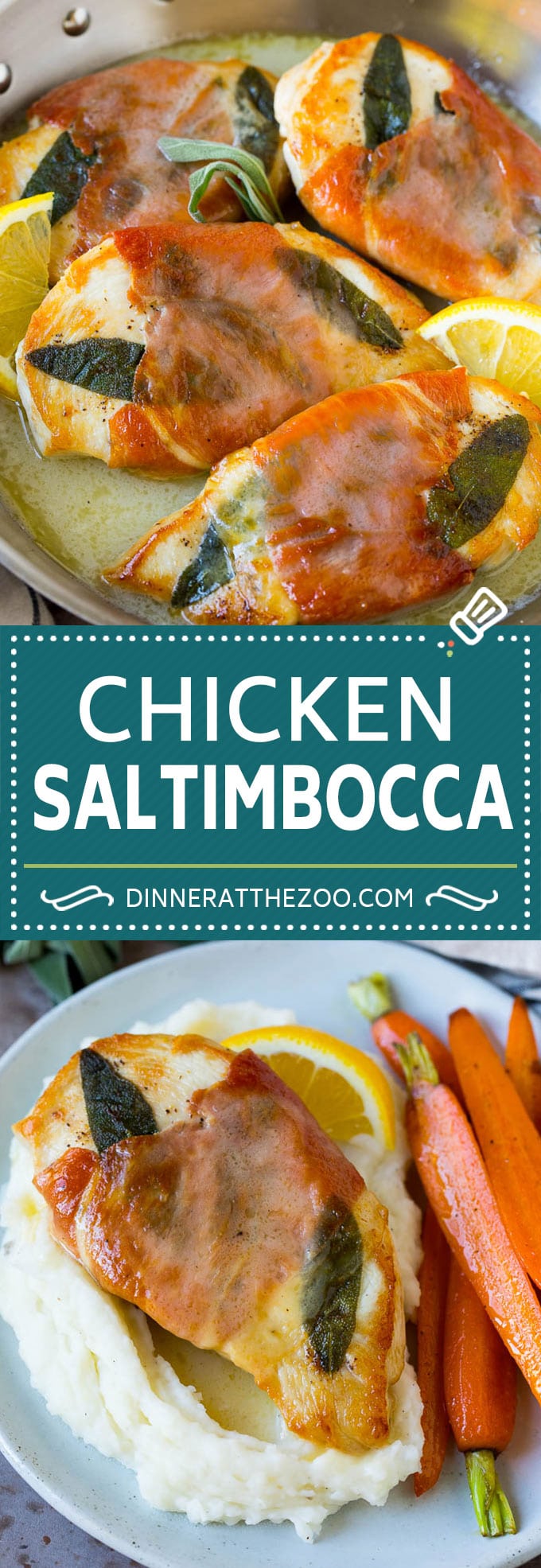 Chicken saltimbocca is chicken cutlets flavored with sage and prosciutto in a lemon sauce. #chicken #jonep