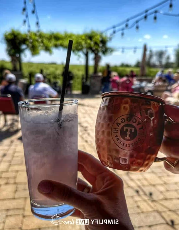 7 Maniere om Iowa se Landboutoerisme in DeWitt, Iowa, te bevorder 13 cold drinks outside at tycoga winery and distellery