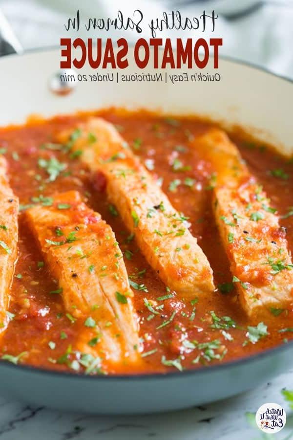 Knoffelsalm in tamatiesous bedien met pasta.
