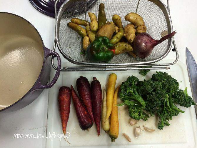 Farm to Table Roasted Vegetables w Fresh Herbs & Kielbasa prepare veggies {from SimplifyLiveLive.com}