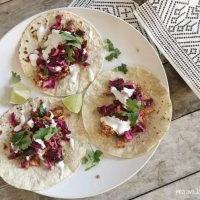 Salm-Straattaco's Goedgekeur Deur 5/6 Van My Gesin 8 Dien salm straat tacos op met lemmetjiewiggies, gekapte jalapeno en koljander