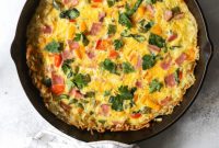 Hash Brown Crusted Frittata with Ham, Peppers, and Spinach