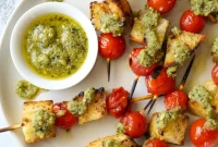 Charred Pesto Bruschetta Skewers