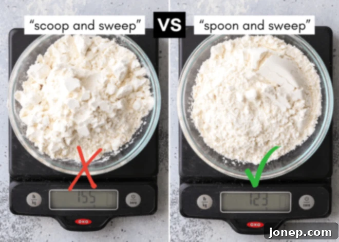 Mastering Accurate Flour Measurement 3 Comparison of correctly and incorrectly measured flour by weight