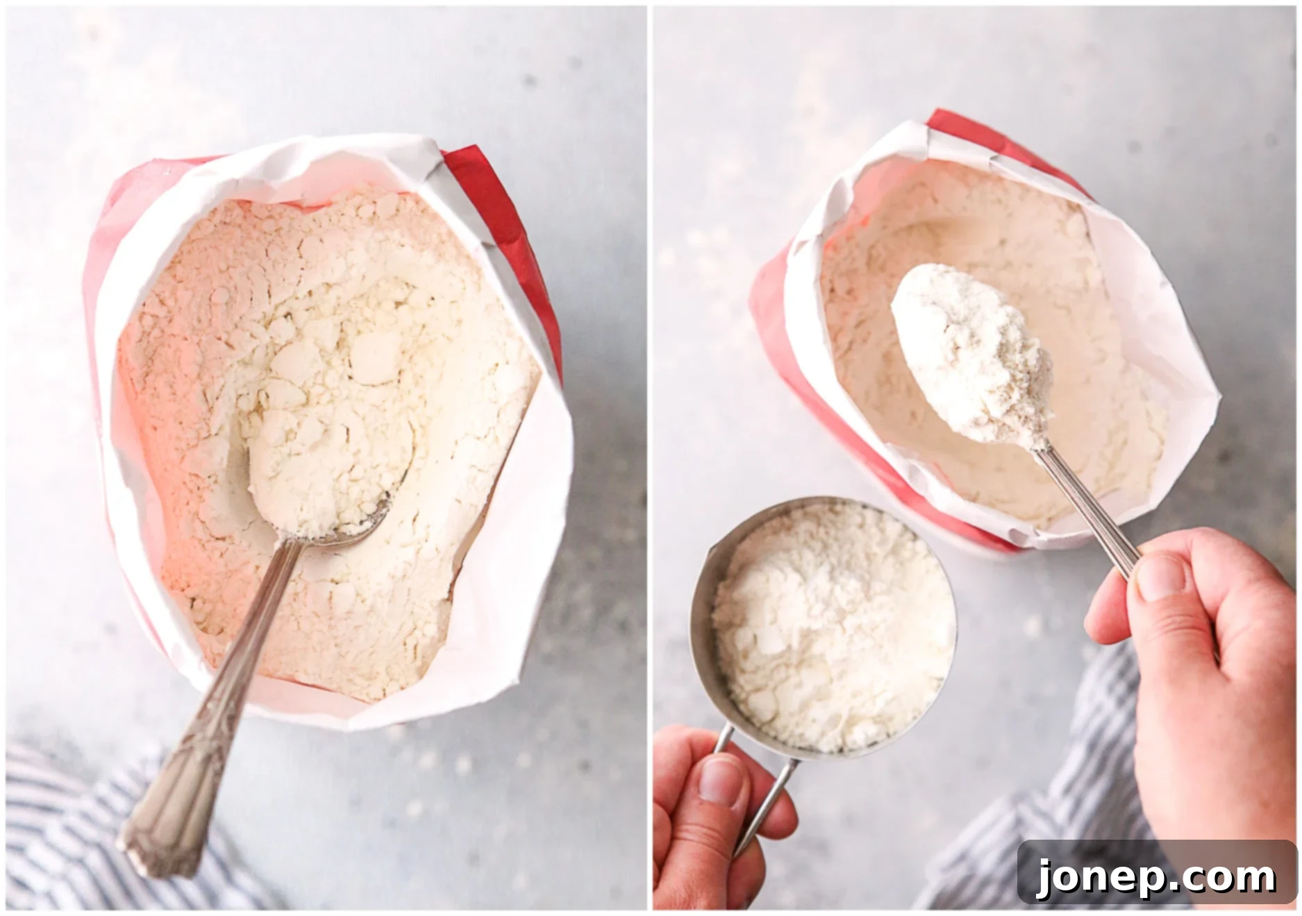 fluffing flour, scooping flour into measuring cup