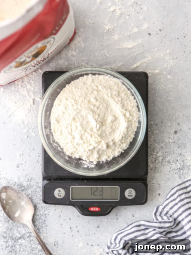 Mastering Accurate Flour Measurement 6 bowl of flour on a scale