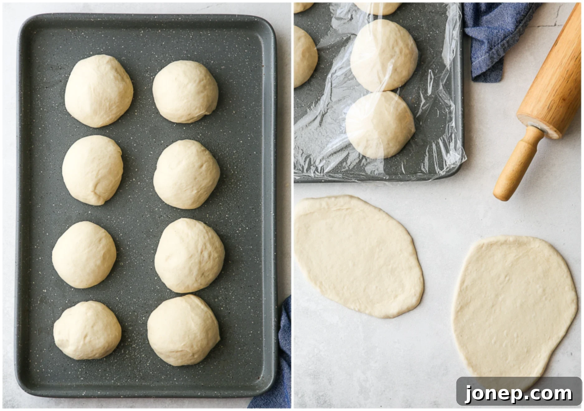 portioning and rolling out flatbread dough