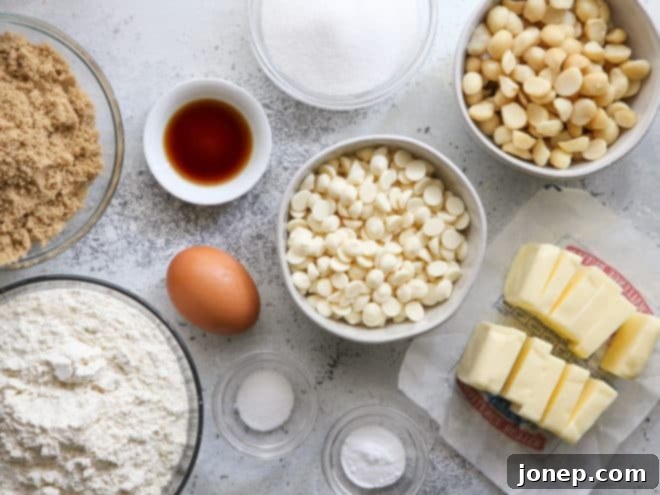 white chocolate macadamia nut cookie ingredients