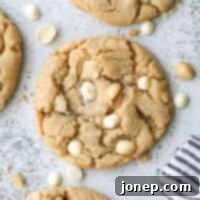 closeup of white chocolate macadamia nut cookies